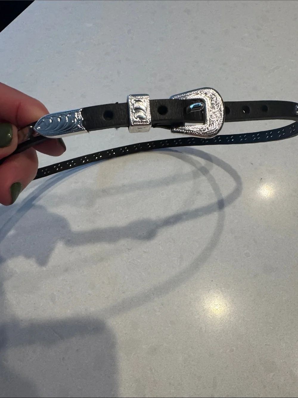 Black Western-Style Leather Hatband with Silver Buckle